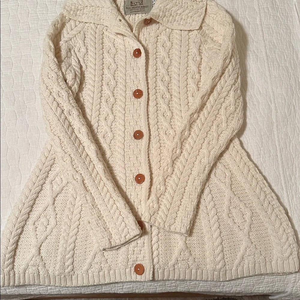 Aran Sweater Market Cable Knit Tunic Length Cardigan - Picture 5 of 7